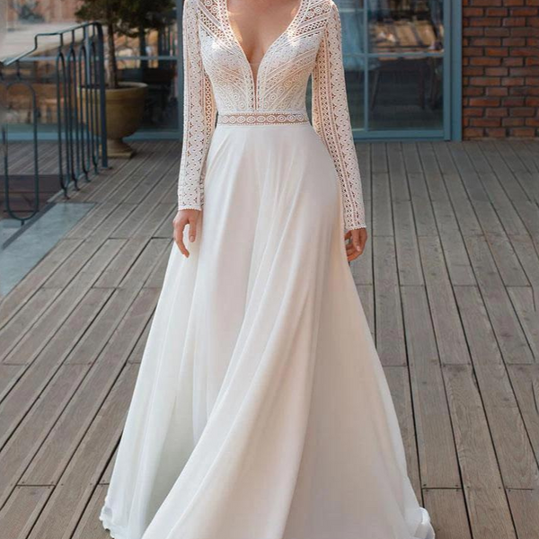 Robe de mariage civil manches longues